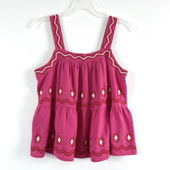 LOFT Tops - LOFT Top Womens XS Hot Pink Tiered Sleeveless  Peplum Swing Tank Linen Blend Top